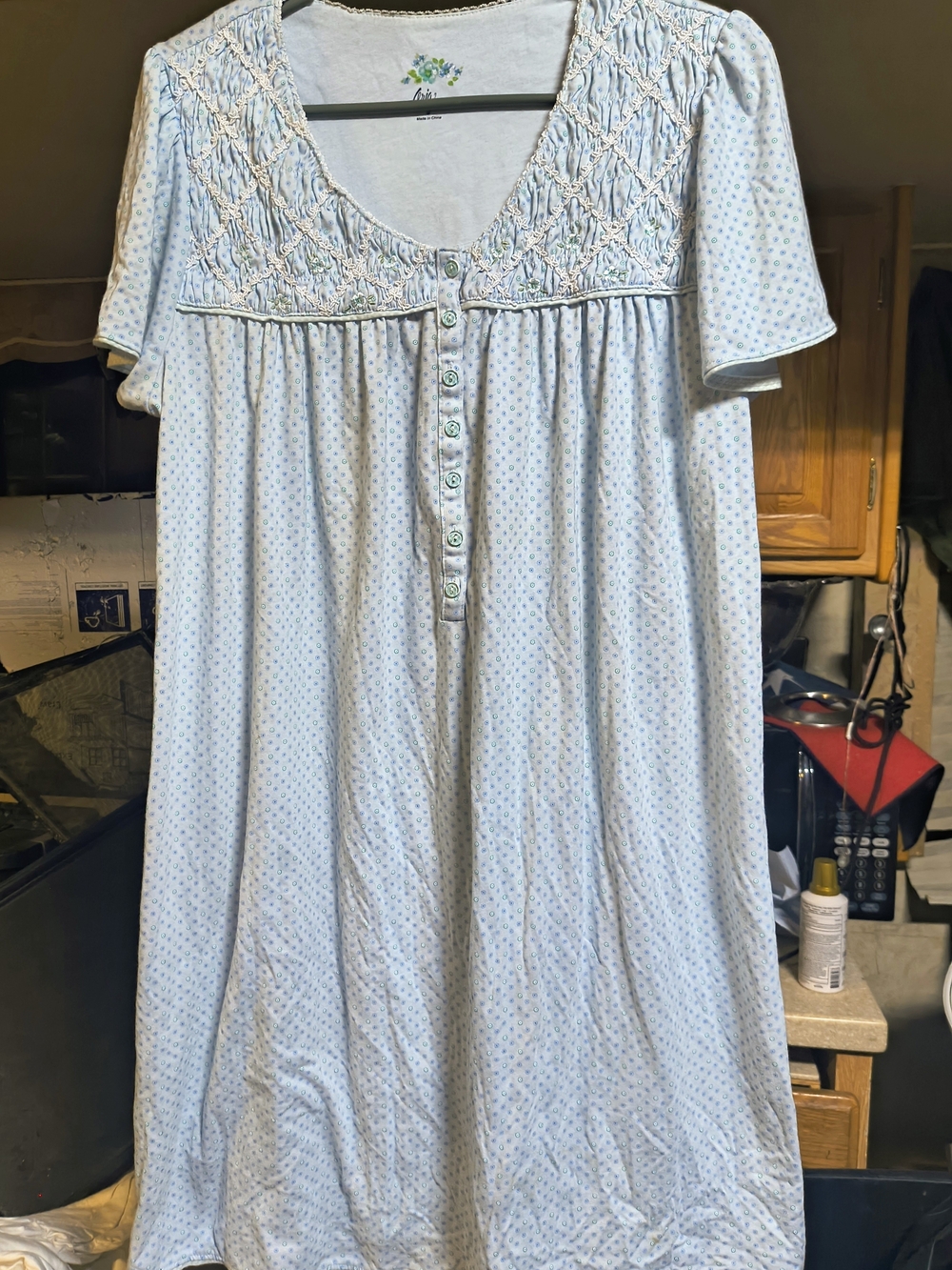 Light Blue Floral-Print Short-Sleeve Nightgown — Cozy Women’s Sleepdress